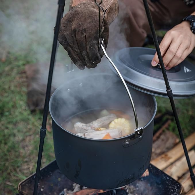 CAMPINGMOON Camping Pot 5.5-Quart Portable Campfire Cooking Hanging Pot Lightweight Aluminum MC-255