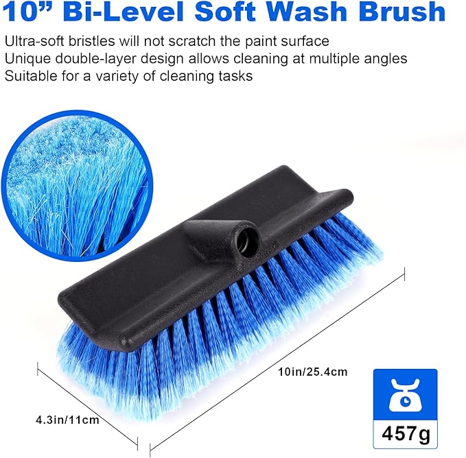 DOBEN 3.5-12FT Carbon Fiber Telescopic Extension Pole with Car Wash Brush Head, Bi-Level Soft Scrub Brush with Long Handle for RVs, Cars, Trucks, House Siding, Deck, Floors