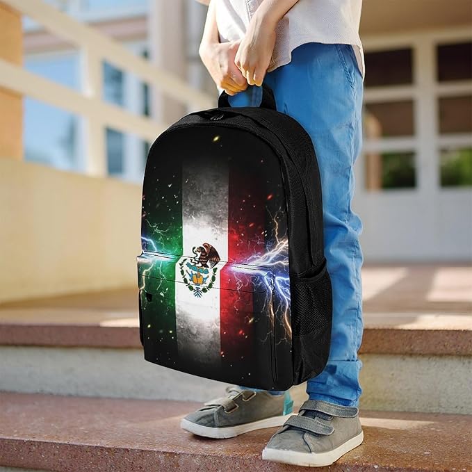 Supdreamc Men Women Lightweight Cool Lightnings Eagle Mexico Flag Daypack Bookbag Big Capacity Carry On Bag With Side Pockets for Camping Travel Bicycle