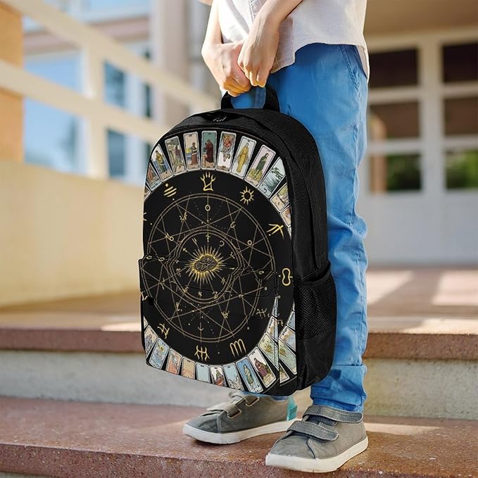 Supdreamc Backpack Polyester Anti-Theft Multipurpose Astrology Tarot Original Art Bookbag Large Capacity Laptop Book Bag Rucksack With Side Pockets