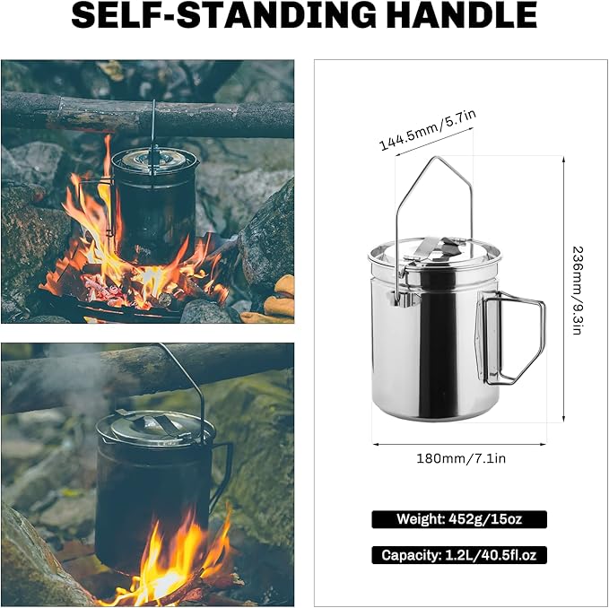 Firemaple Antarcti Stainless Steel Pot - Food Grade SUS304 Camping Pot with Steaming Function - Lightweight and Durable for Outdoor Cooking