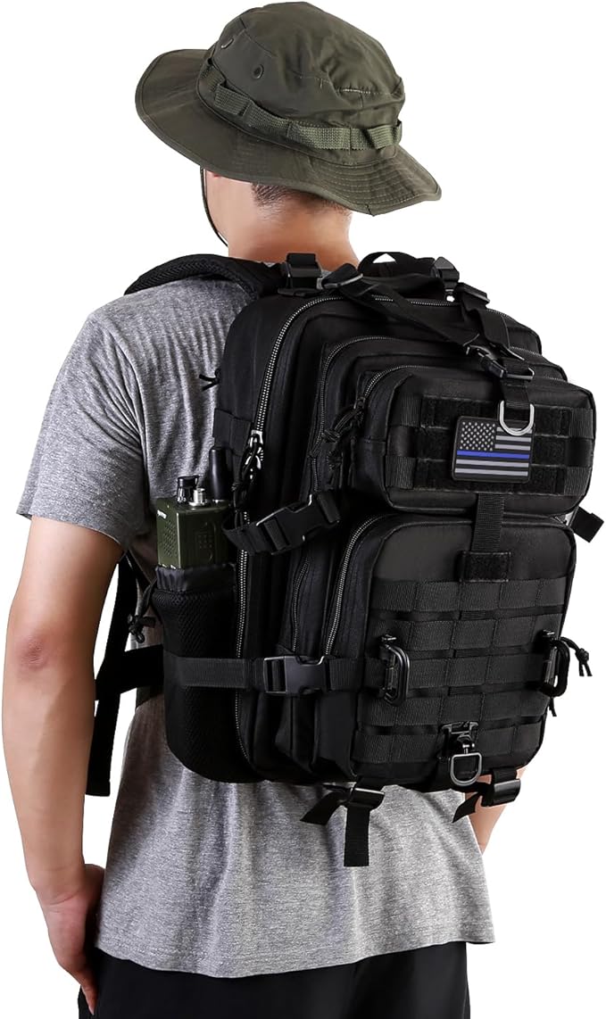 30L MOLLE Assault Pack, Tactical Backpack Military Army Camping Rucksack with Bottle Holder, 3-Day Pack, Black