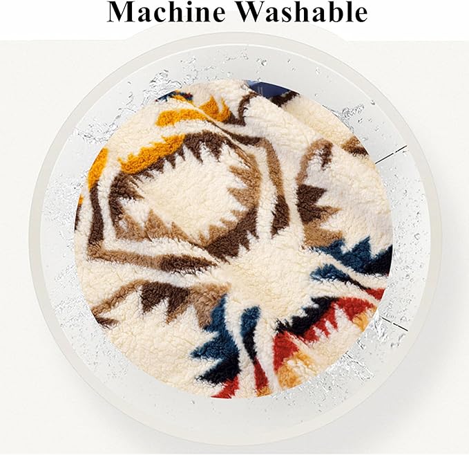 UKELER Boho Sherpa Fleece Blanket 90'' × 112'', Ultra Soft Aztec King Szie Blanket for All Season, Cozy, Plush, Bohemian Throw Blanket for Bed/Couch/Sofa/Office/Camping