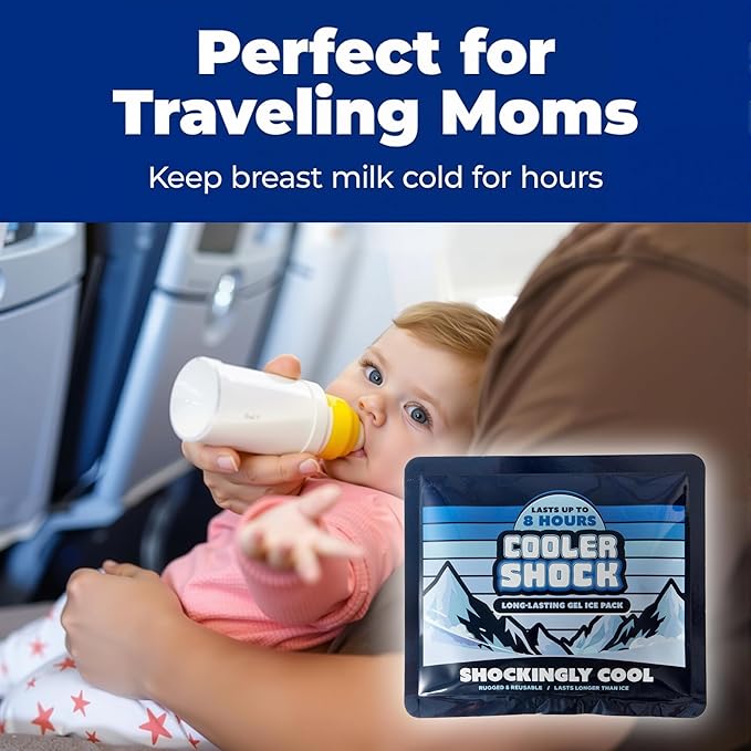 Cooler Shock Reusable Ice Packs for Cooler - Long Lasting Cold Freezer Packs for Coolers and Lunch Boxes - Cooler Ice Packs for Camping Gear, Fishing, Road Trips, Beach Must Haves