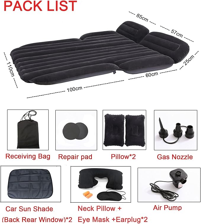 Inflatable SUV Air Mattress Thickened Flocking Inflatable Car Camping Travel Air Mattress with 2 Pillows & Air Pump,Portable Car Sleeping Bed for SUV|MPV|Minivan