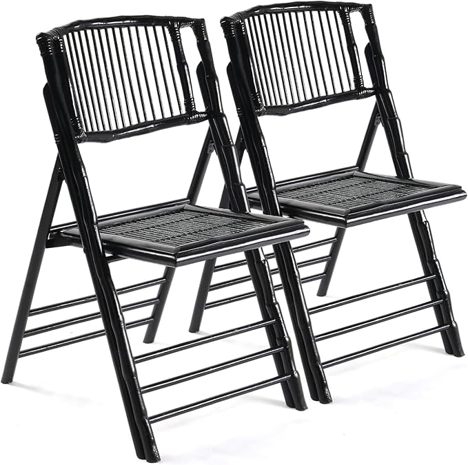 Bonnlo Bamboo Folding Chairs 1/2/4 Pack Foldable Dining Wood Chairs for Outdoor Indoor Garden Patio Lawn Porch Wedding Party Event,Black