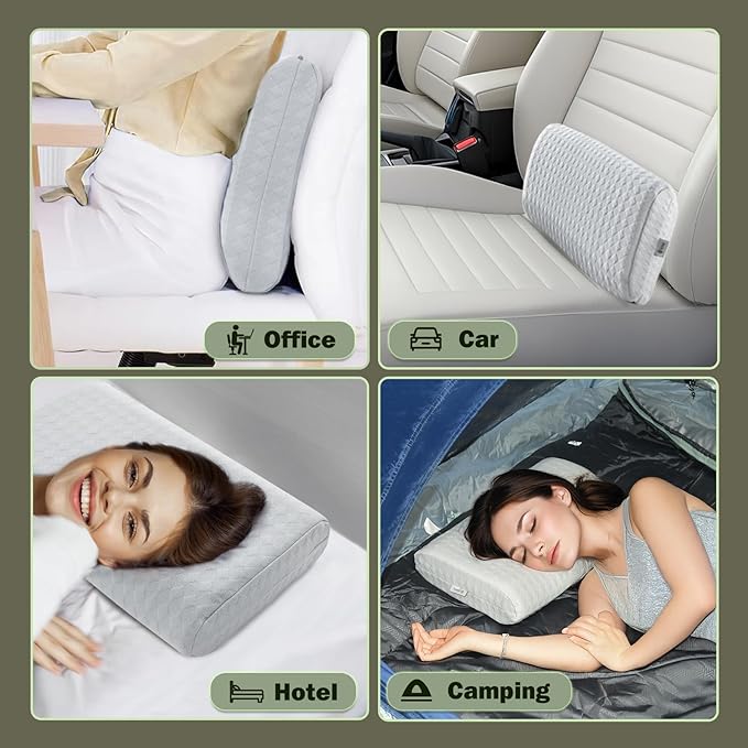 Vekkia Travel Pillow with Memory Foam, Portable and Compressible Camping Pillow with Washable Cover, Ergonomic Supportive for Sleeping, Ideal for Adults & Kids Travel, Hiking, Airplane, Car (Gray M)