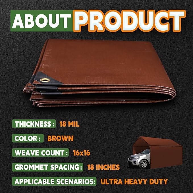 RAINDEWAY 3x3 Feet (3 Pack) Super Heavy Duty Tarp 18 Mil,Small Tarps UV Resistant, Weatherproof, Multipurpose Waterproof Poly Tarp Cover with Grommets and Reinforced Edges,Brown Tarps