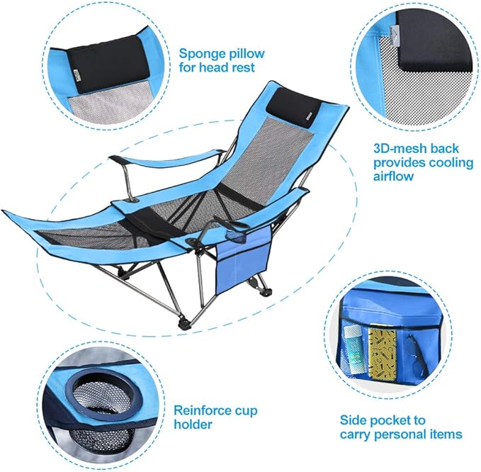 OUTDOOR LIVING SUNTIME Camping Folding Portable Mesh Chair with Removabel Footrest