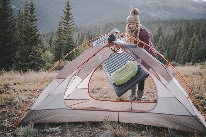 TREKOLOGY ALUFT2.0 (Light Blue) & UL Sleeping Pad-Compressible, Compact, Comfortable, Ergonomic Inflating Pillow, Inflatable Camping Mat for Travel. Compact Lightweight Sleeping System