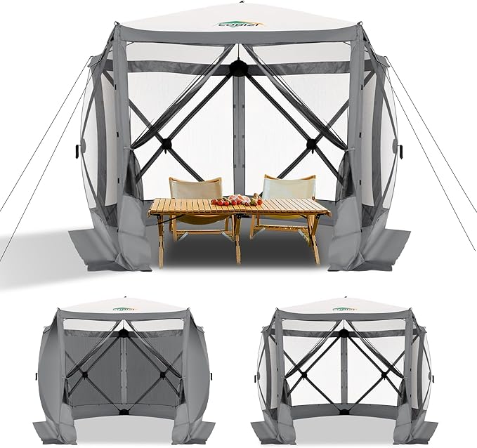 COBIZI 10x10 FT Pop up Gazebo, Popup Canopy Tent, Screened in Gazebos with sidewalls, Waterproof Portable Outdoor Small Screen Tents Sun Shelter,carpas para Patio for Camping, Garden,Backyard,Grey