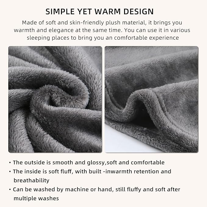 Melissa Large Travel Blanket and Inflatable Pillow Set - 69โ x 43.3โ โ Soft Blanket with Carry Bag โ Lightweight, Compact & Washable for Backpacking, Hiking, Car, Airplane, Office, Camping (Gray)