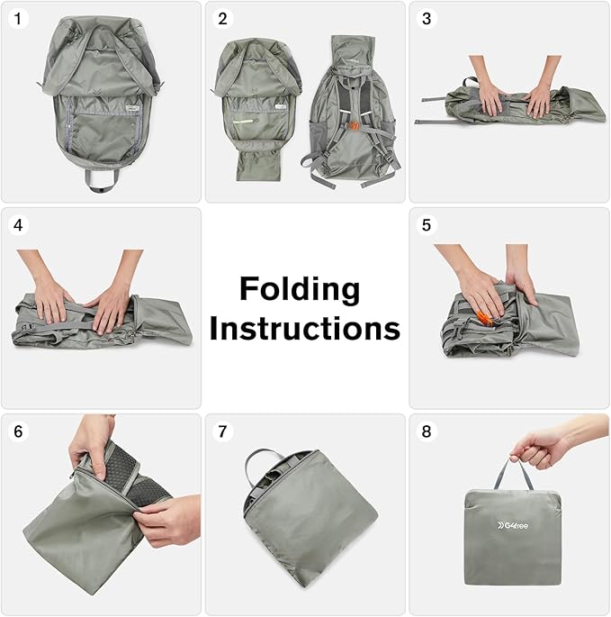G4Free 25L Lightweight Hiking Backpack Packable Foldable Sport Travel Daypack Water Resistant for Women Men(Grey Green)