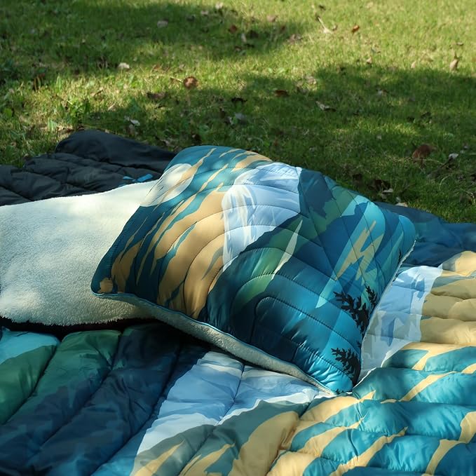 Camping Pillow, Sherpa Lining Travel Pillow Supportive Compressible Lightweight Camp Pillow with Storage Bag for Camping,Hiking,Backpacking,Airplane