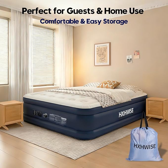 Air Mattress Queen with Built-in Pump, 19" Raised Height, 800 lbs Capacity, 3-Min Fast Inflation, Puncture-Resistant Inflatable Mattress with Storage Bag – Ideal for Guests, Camping & Travel