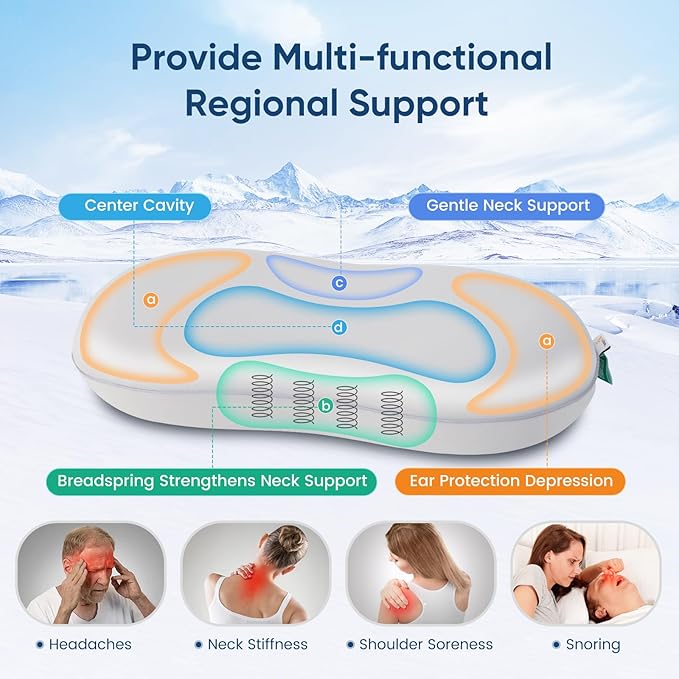 Elegear Deep Sleep Cooling Neck Pillow, Cervical Side Sleeper Pillow for Pain Relief with Zero-Pressure Tech & Built-in Springs Design, Ergonomic Contour Memory Foam Pillows for Back&Side Sleepers - L