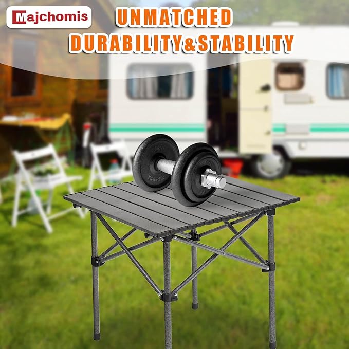 Portable Folding Camping Table for 2-4 Persons, Outdoor Lightweight Roll Up Camping Table with Carry Bag for Hiking, Picnics, BBQs, Beach Trips & Tailgating(20.8 inch Black)