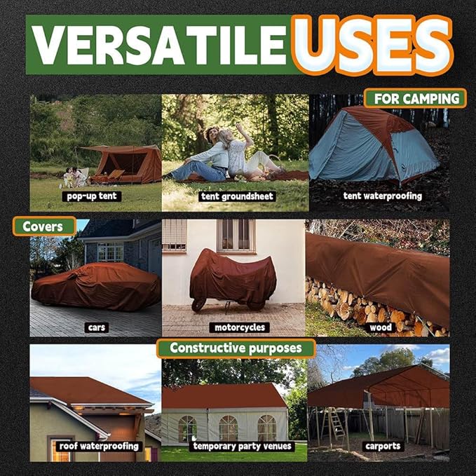 RAINDEWAY 20x20 Feet Super Heavy Duty 18 Mil Brown Poly Tarp Cover, UV Resistant, Weatherproof, Multipurpose Waterproof Poly Tarp with Grommets and Reinforced Edges