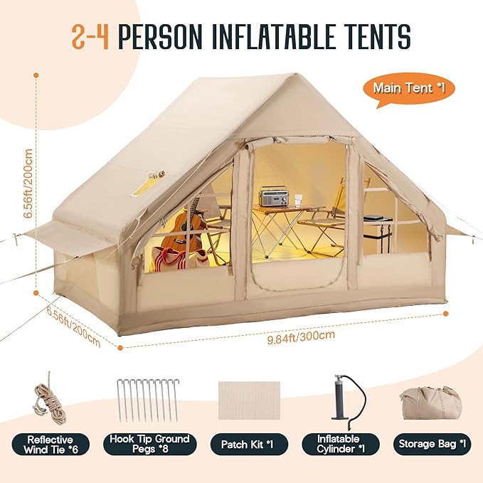 SPECRAFT Canvas Bell Yurt Tents & Inflatable Tent for Camping, Waterproof Glamping Tent with Stove Jack, Breathable Mesh, Snowproofing Spacious 4-Season Family Shelter for Outdoor, Camping, Parties