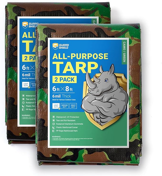 GUARD SHIELD Lightweight Camo Tarp Camouflage Tarps Waterproof 6x8 Feet Poly Cover 6mil (2-Pack)