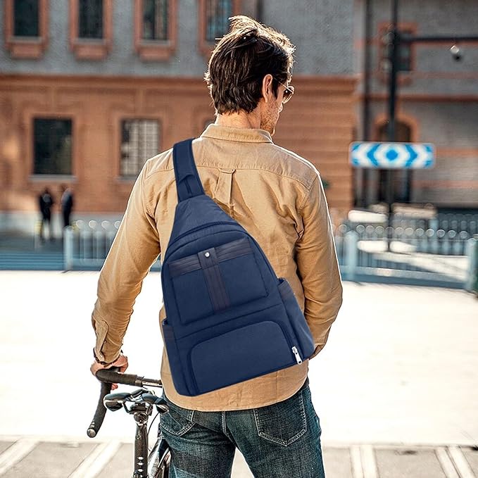 Crossbody Lunch Backpack, Double Deck Insulated Lunch Box for Men Women Adult, Leakproof Lunchbox with Side Pokets for iPad, Large Cooler Bag for Work Office Hiking Beach Picnic, Blue