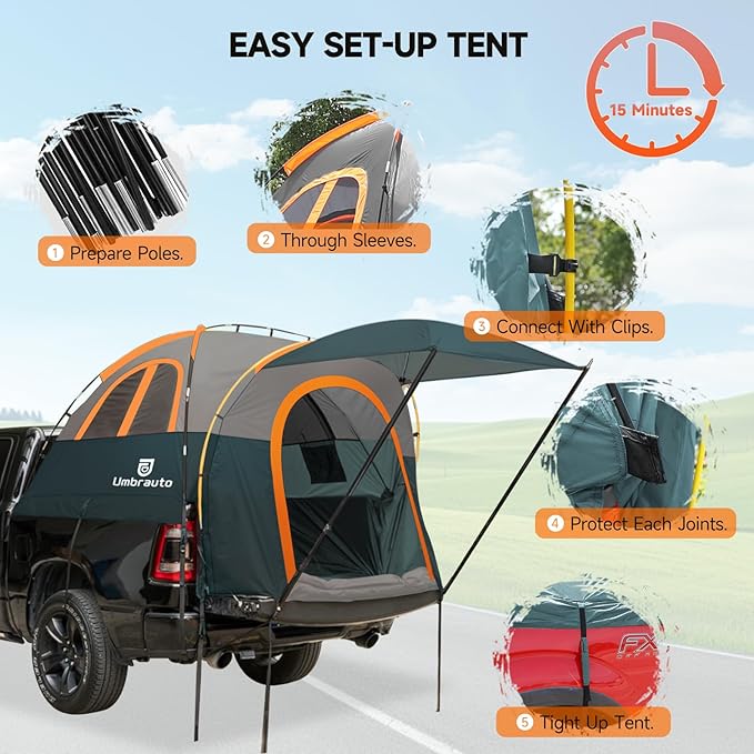 Umbrauto Truck Bed Tent with Truck Bed Mattress Fits 5.5-5.8ft Short Truck Bed, Portable Waterproof for Camping