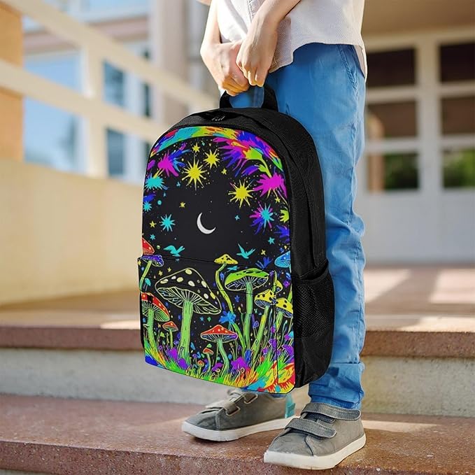 Supdreamc Lightweight Rucksacks for Climbing Outdoors Walking Cycling, Large Capacity Anti-Theft Multipurpose Carry On Bag, Tie Dye Mandala Trippy Mushroom Art Camping Outdoor Backpack
