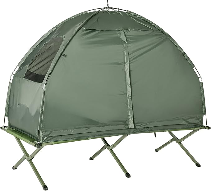 Person Foldable Camping Cot with Tent, Bedspread and Thick Air Mattress, 4-in-1 Elevated Camping Bed Tent for Outdoor Hiking, Picnic, Travel