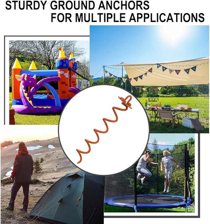 Eurmax USA 4-Pc Pack Spiral Stakes Heavy Duty Anchor Kit Ice Screw Anchor for Trampoline, Tents, tarps, Canopies,car Ports,Dog tie Out and etc Bonus Tie Down Straps 4-Pc Pack (Orange)