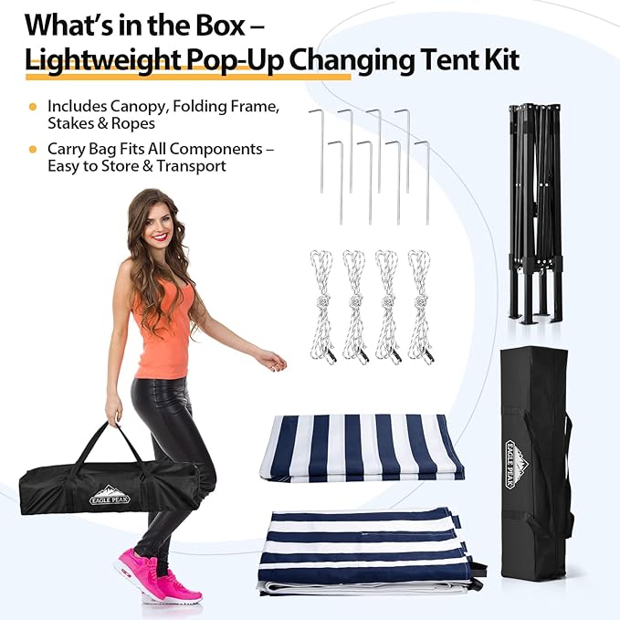 EAGLE PEAK Flex Ultra Compact 4x4 Pop-up Canopy, Sun Shelter, Changing Room, Portable Privacy Canopy Cabana for Pool, Fashion Photoshoots, or Camping, White/Blue