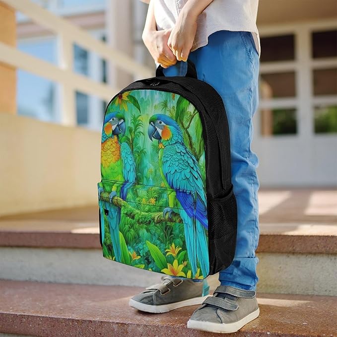 Supdreamc Polyester Daypack Backpack for Sports Travel Running, Big Capacity Anti-Theft Multipurpose Carry On Bag, Parrots Spirit Art Laptop Book Bag Rucksack