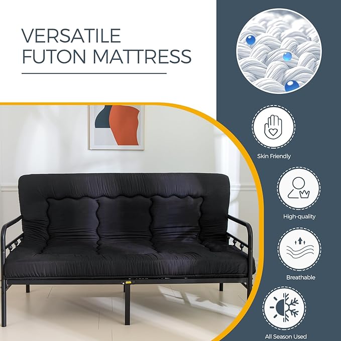 MAXYOYO 6" Extra Thick Japanese Futon Mattress, Foldable Tatami Pad for Adults, Floor Bed Roll Up Guest Mattress, Black, Full