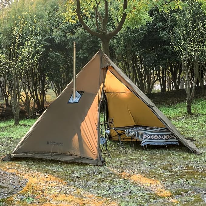 Hot Tent with Stove Jack and Snow Skirt, 6.89~8.53ft Standing Room, 2~5 Person, Tipi Tent for Family Hiking, Fishing, Hunting, Backpacking Camping