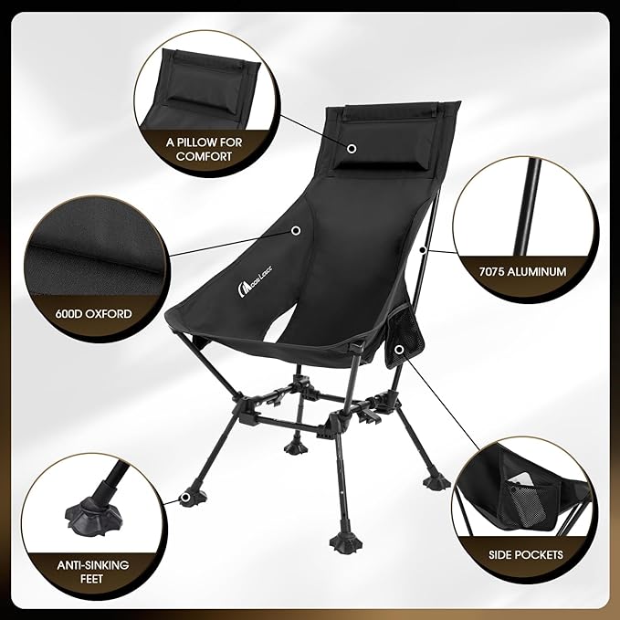 MOON LENCE High Back Folding Camping Chairs, Height-Adjustable, Widened Seat, for Beach with Anti-Sinking Feet