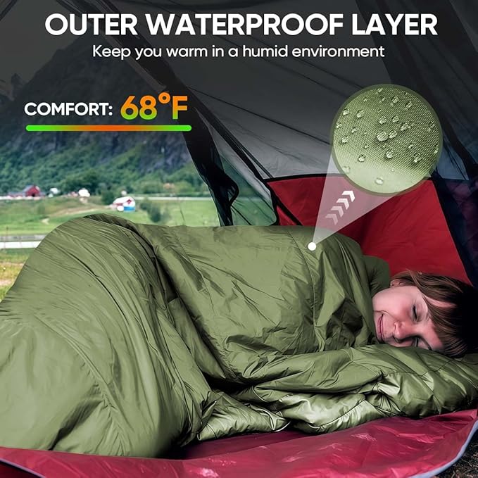 OBTANIM Sleeping Bags Portable Waterproof Camping Sleeping Bag for Adults Kids 4 Seasons Cold Weather or Warm Backpacking Hiking Mountaineering Indoor Outdoor Use