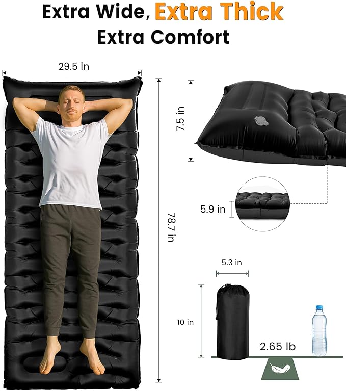 Camping Sleeping Pad,5.9 Inch Thick Camping Mat with Built in Pillow and Foot Pump,Self Inflating Sleeping Pad Ultralight for Camping Backpacking Tent(Green