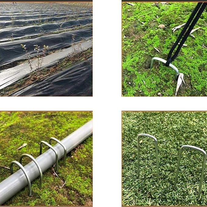AAGUT 50 Pack 12 Inch Galvanized Garden Landscape Staples Stakes,Garden Staple U-Shaped Pins, Landscaping Staples for Sod Anchoring Landscape Fabric Irrigation Tubing