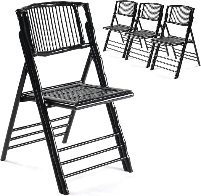Bonnlo Bamboo Folding Chairs 1/2/4 Pack Foldable Dining Wood Chairs for Outdoor Indoor Garden Patio Lawn Porch Wedding Party Event,Black