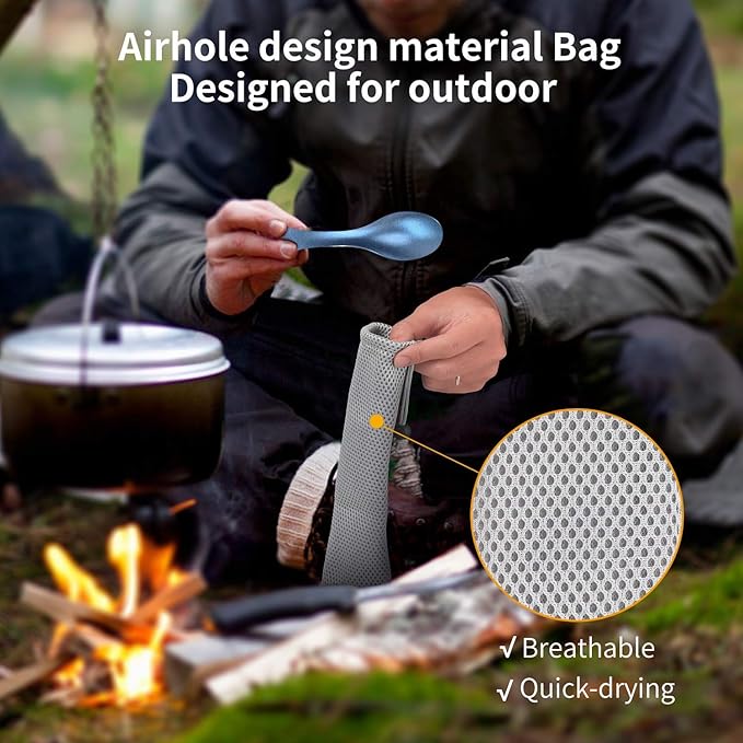 OUTXE 2-Pack Titanium Ultra Lightweight Camping Utensil, Eco-Friendly Spork for Backpacking, Hiking, Outdoors Ice-Crystal Blue.