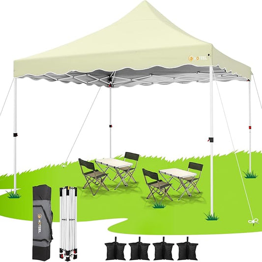 HOTEEL 10x10 Pop Up Canopy, Easy Setup Party Tent with Carry Bag, Weight Bag, Outdoor Portable Event Shelter for Backyard, Market, Khaki