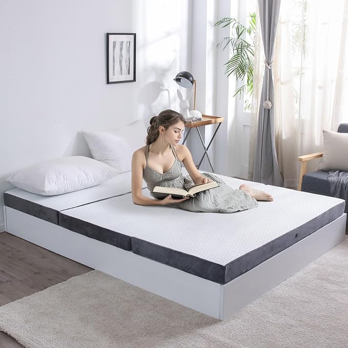 Folding Foam Mattress 4 Inches Foldable Floor Mattresses with Collapsible and Washable Cover, Portbale Travel Mat Tri-fold Guest Mattress Camping Sofa Bed