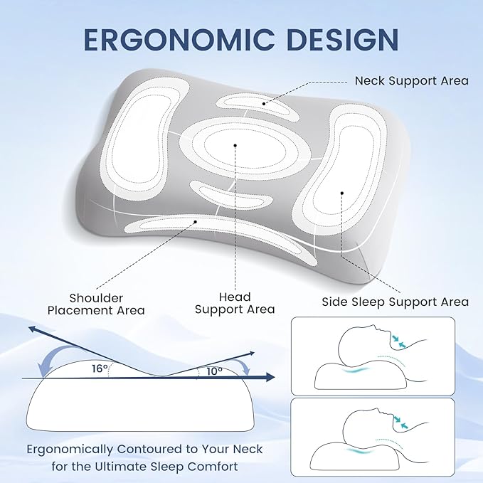 Elegear Deep Sleep Cooling Neck Pillow, Zero-Pressure Tech Orthopedic Pillow Provides Ultra-soft Cloud Support&BreathabAle, Ergonomic Contour Cervical Pillow for Neck Pain Relief for Side&Back Sleeper