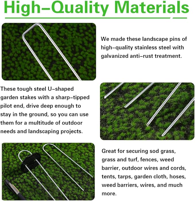 Bakulyor 150Pcs Landscape Staples + 150Pcs Gasket, 6 Inch Garden Stakes Staples 11 Gauge U Shaped Galvanized Lawn Landscape Pins, Heavy Duty Yard Ground Pin for Weed Barrier Sod Fabric Decorations