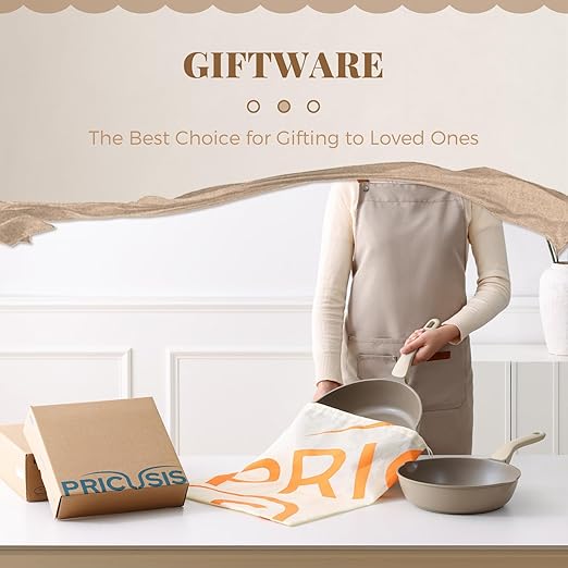 PRICUSIS Nonstick Frying Pan, 8/10/12 Inch Skillet with Stay Cool Handle, Stain/Scratch/Crack Proof, Induction Compatible & Oven Safe, Dishwasher Safe, PTFE & PFOA Free(10-Inch, Natural Linen)