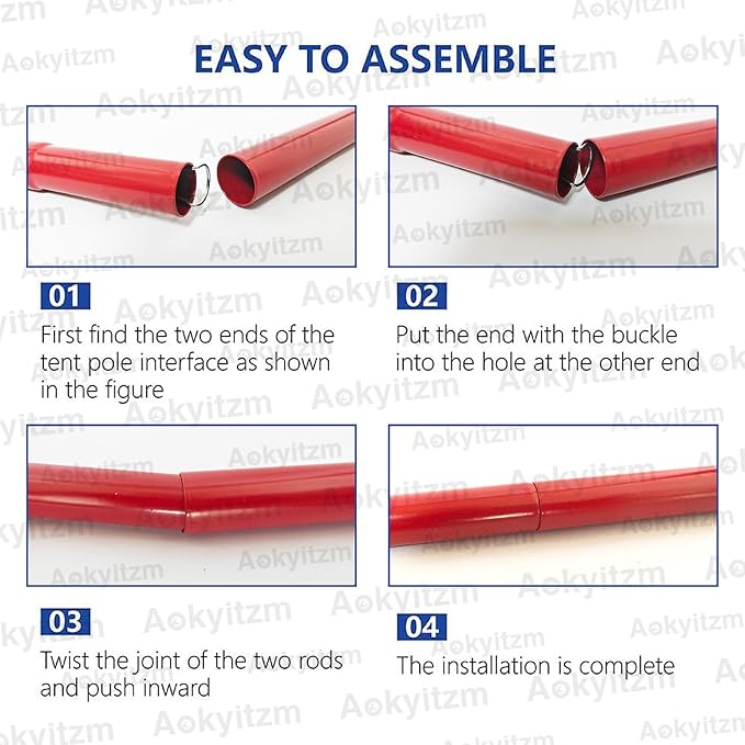 Tent Poles,Adjustable Portable Tent Poles-74.8" Sturdy and Durable Rustproof Thickened Iron Tent Stakes for Camping,Hiking,Van Awnings,Beach Awning Tent Accessory with Storage Bag-2 Pack (Red)