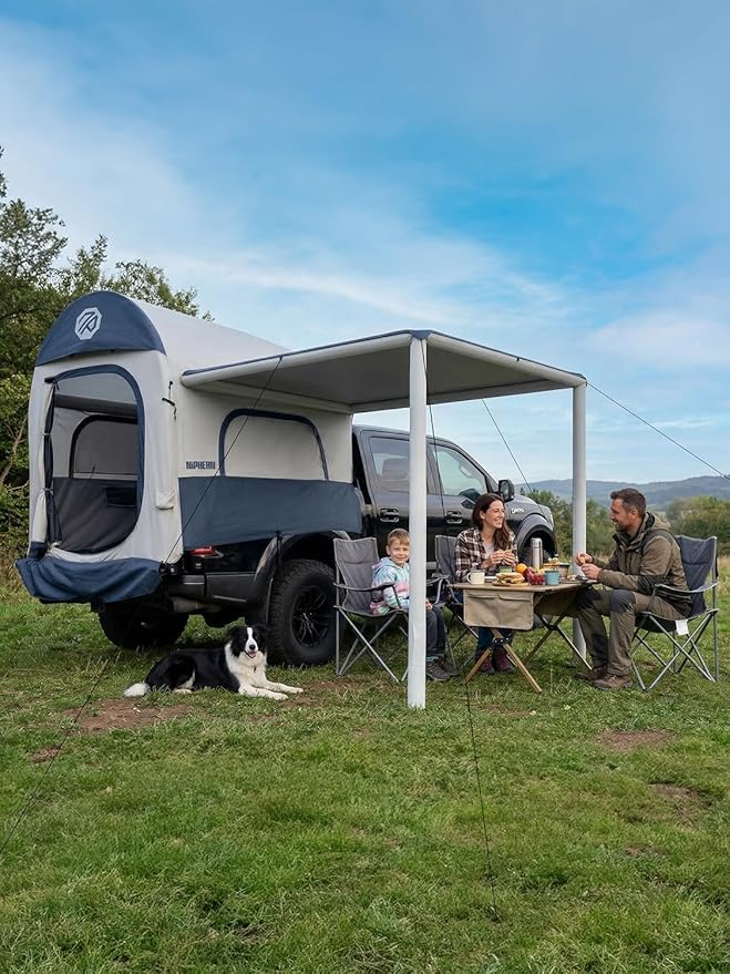 Niphean Inflatable Truck Bed Tent with Zipper-Connect Car Awning, 3-Min Setup Camping System for 5.5–8ft Truck Tent, Waterproof PU3000mm + UV50+ Side Shade, 2+1 Person Overland Shelter