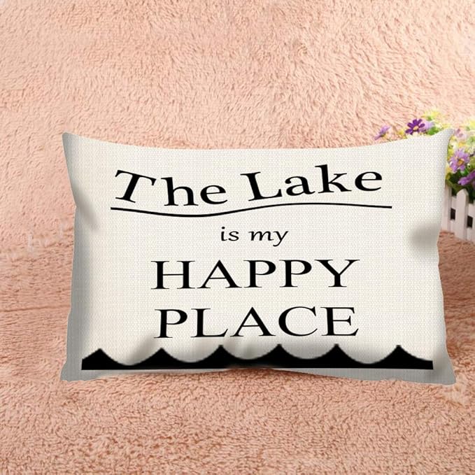 Throw Pillow Cover Lake My Happy Place Decorative Pillow Case Home Decor 20x12 Inches Pillowcase