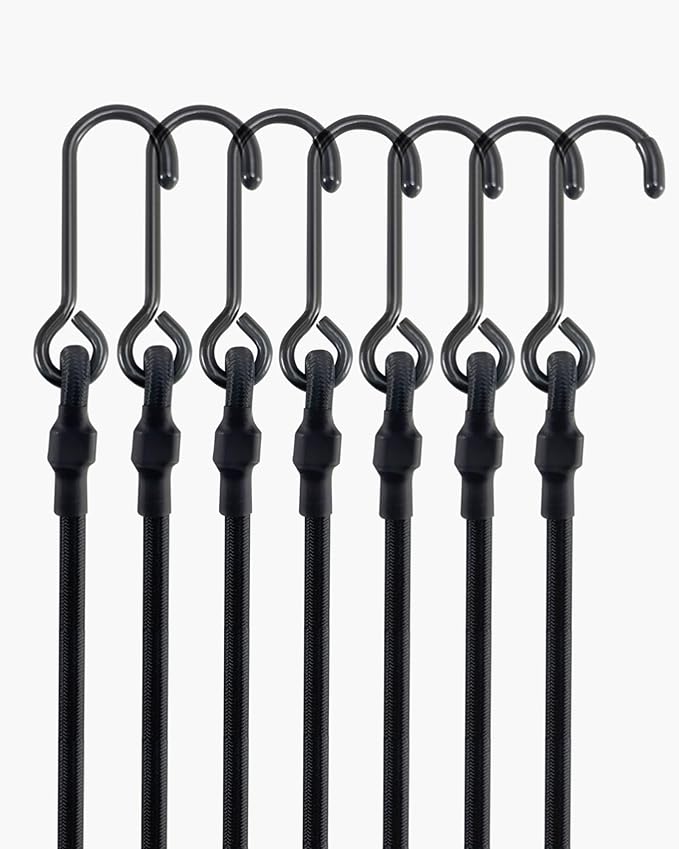 9 Pcs 180 Lbs Real Heavy Duty Bungee Cords with Rust Resistant Steel Hooks, 24 Inch Black Bungee Straps with 1.9X Stretch & UV Protection, Perfect for Camping, Tarps, Tent, Bike, Luggage