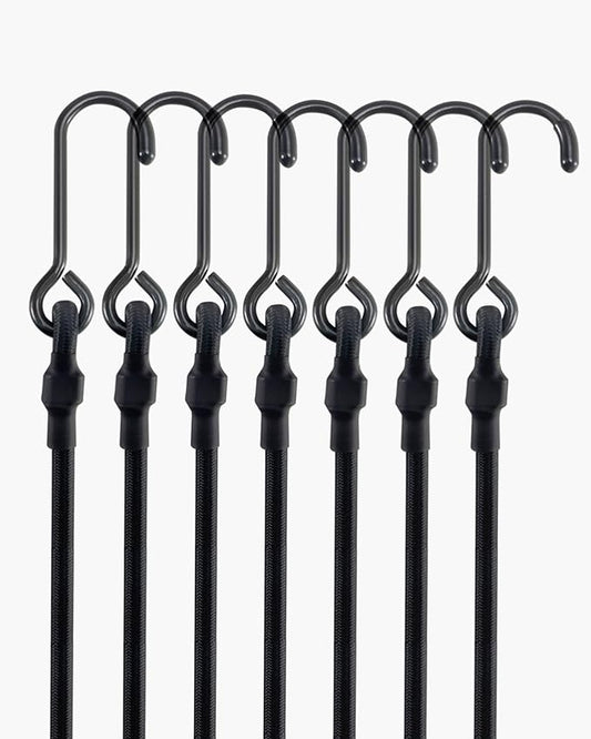 9 Pcs 180 Lbs Real Heavy Duty Bungee Cords with Rust Resistant Steel Hooks, 24 Inch Black Bungee Straps with 1.9X Stretch & UV Protection, Perfect for Camping, Tarps, Tent, Bike, Luggage