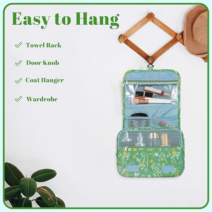 Pengxiaomei Toiletry Bag for Women, Waterproof Hanging Cosmetic Bag Portable Makeup Pouch Multifunction Handle Travel Toiletry Bag for Easter Gifts(Green)